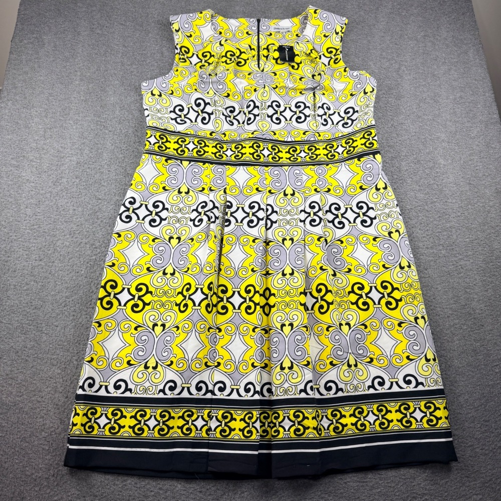 Shelby & Palmer Scarf Print Sleeveless Sheath Dress 18W Yellow‎ Black White